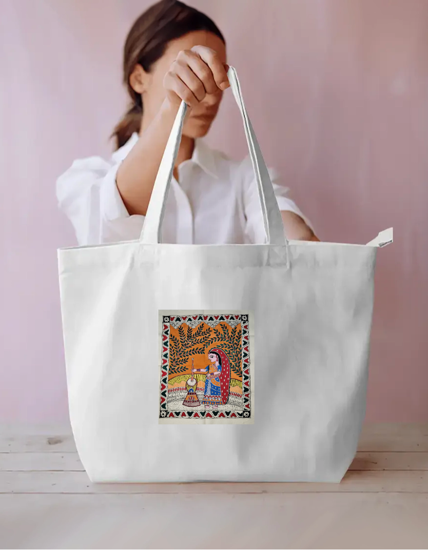 Rural Indian culture showing large tote bag Everyday Large Tote Bag by Antara Verma