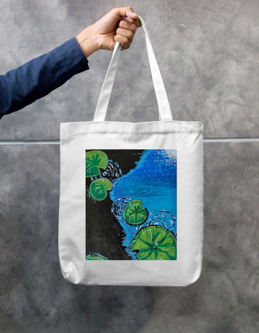 Lily pond art cute tote bag Zipper Tote Bag by @miralynadoraartworks