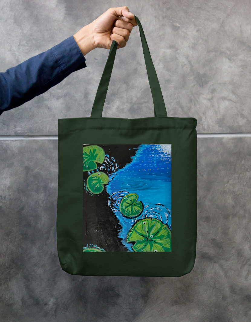 Lily pond art cute tote bag Zipper Tote Bag by @miralynadoraartworks