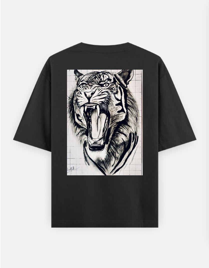 Angry tiger drawing prints Oversized T-shirt (Back print) by @sandeep.sketchess