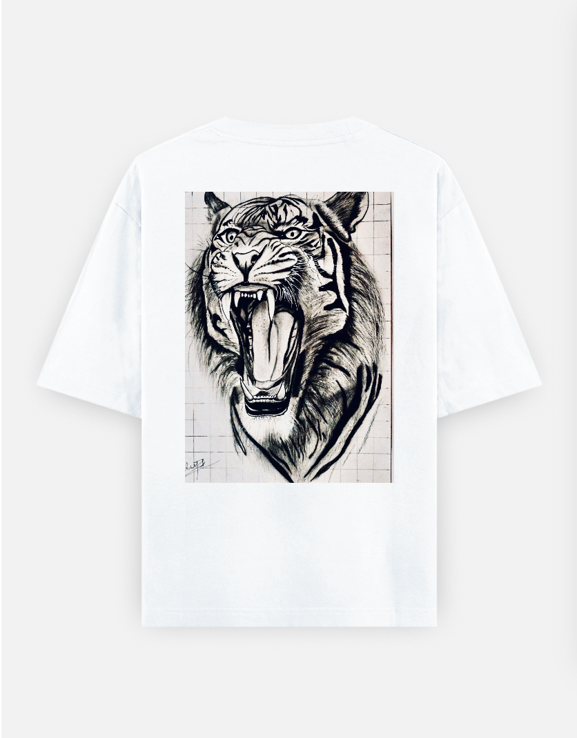 Angry tiger drawing prints Oversized T-shirt (Back print) by @sandeep.sketchess
