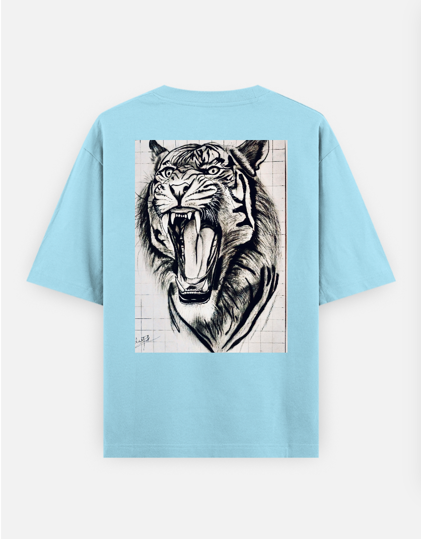 Angry tiger drawing prints Oversized T-shirt (Back print) by @sandeep.sketchess