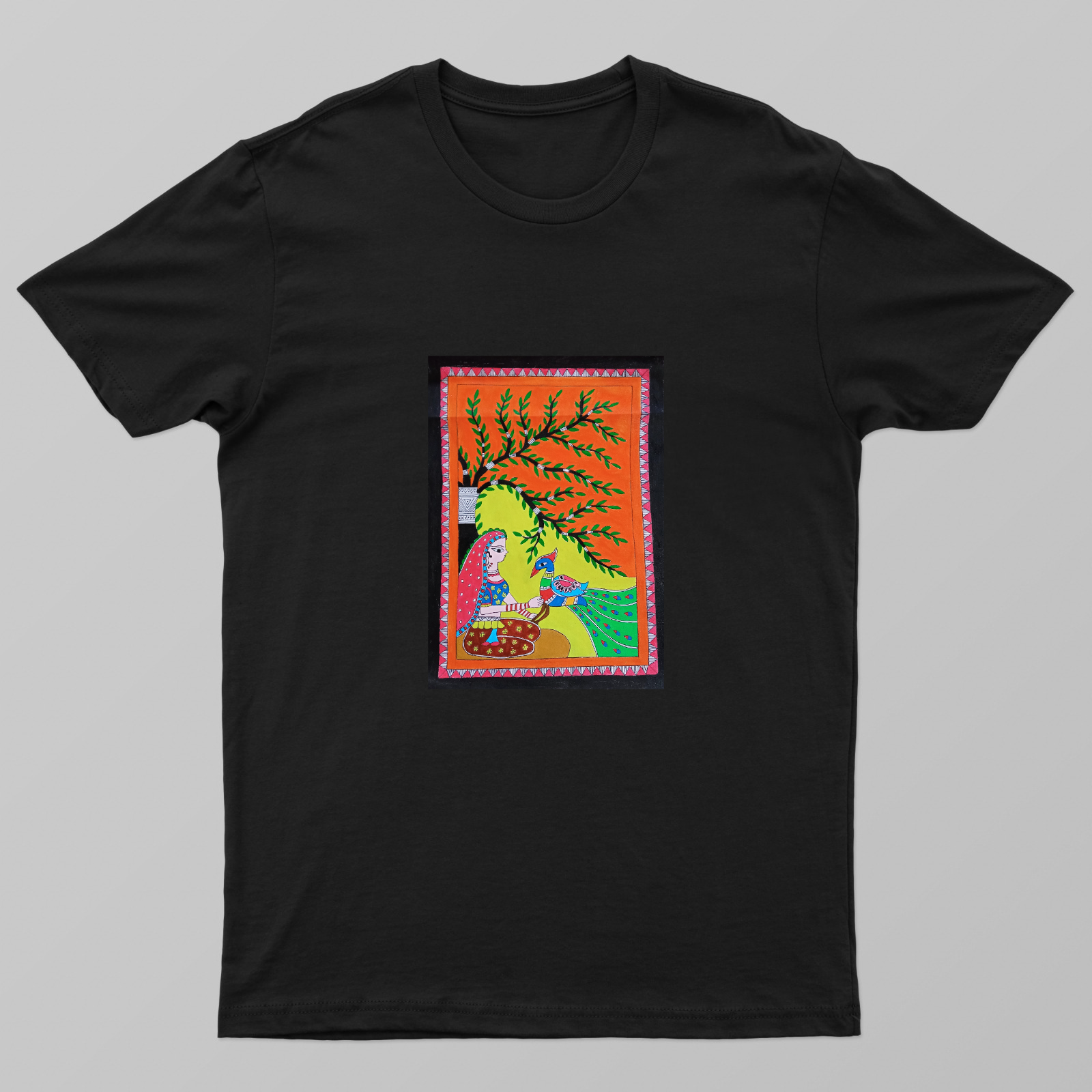 Peacock holding girl Unisex T-shirt by Antara Verma