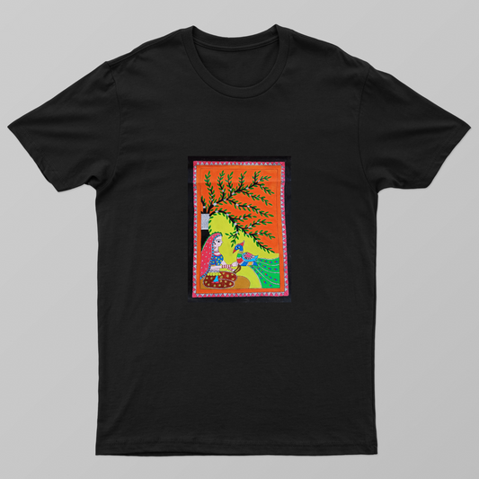 Peacock holding girl Unisex T-shirt by Antara Verma