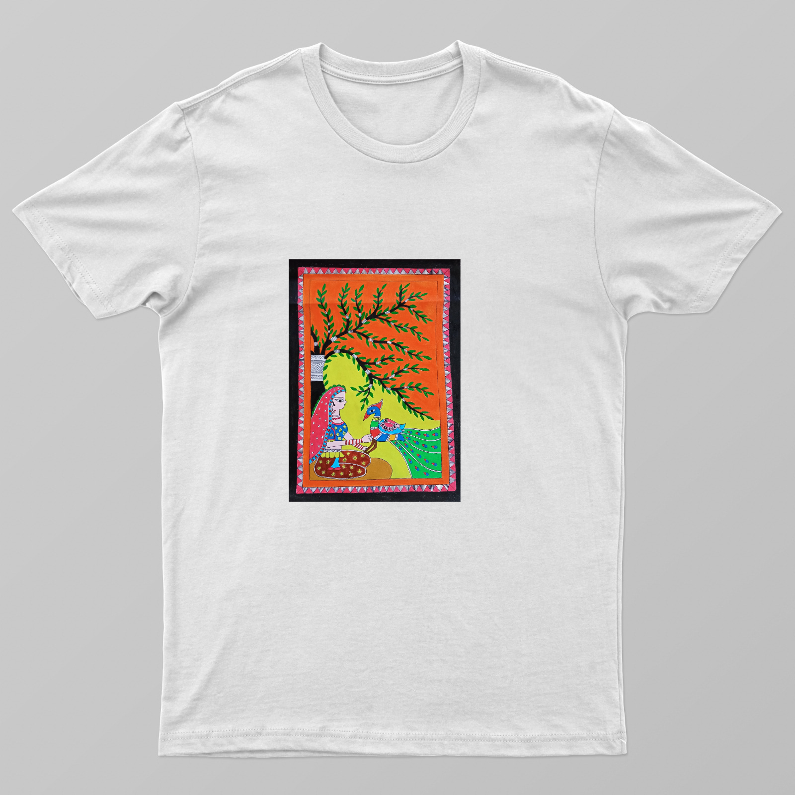Peacock holding girl Unisex T-shirt by Antara Verma