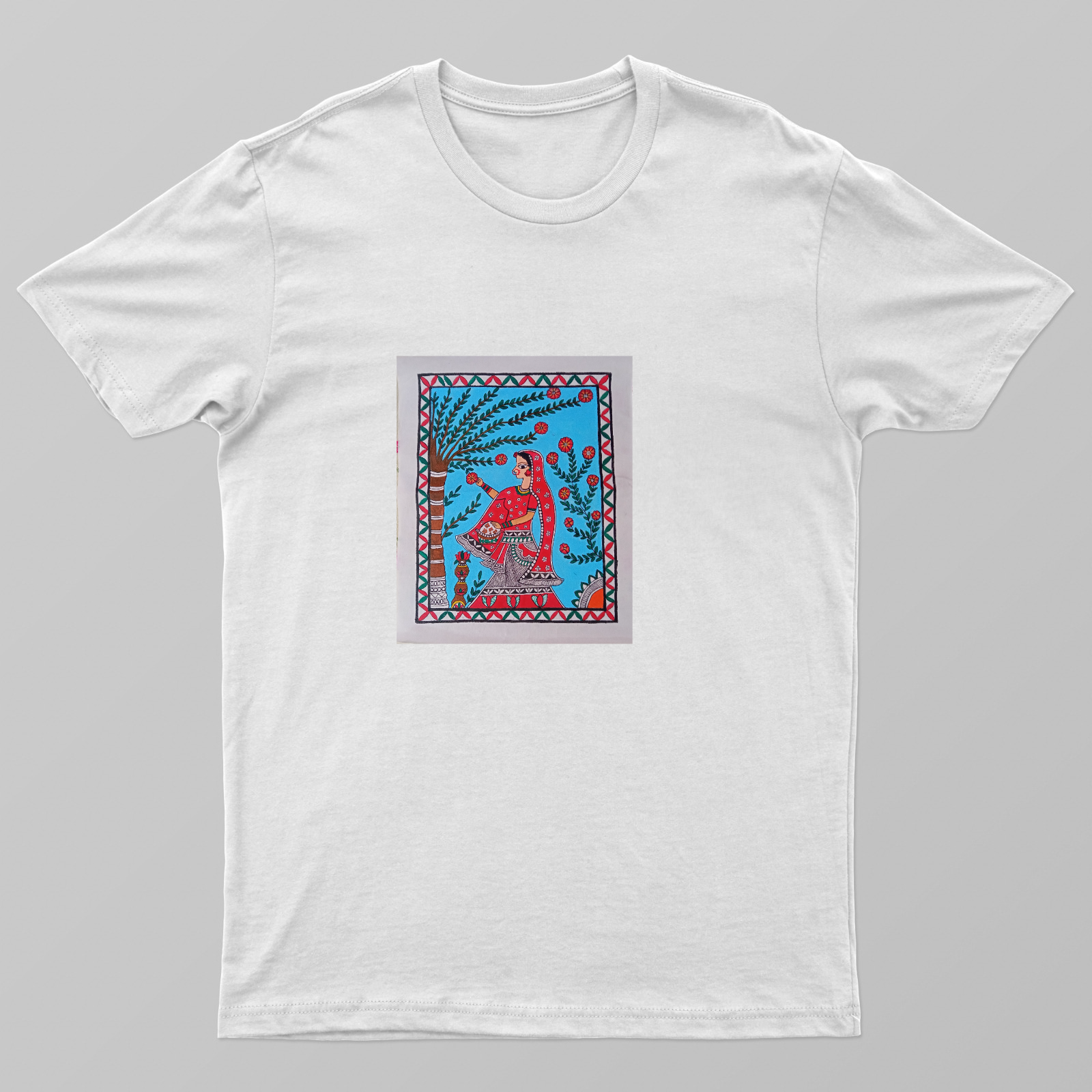 A flower plucking lady Unisex T-shirt by Antara Verma