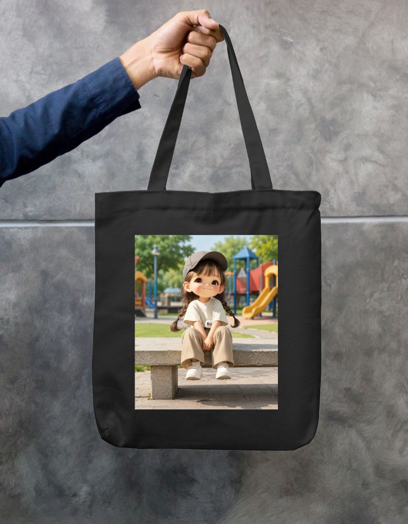 Cute Girl Zipper Tote Bag by Kavya M A