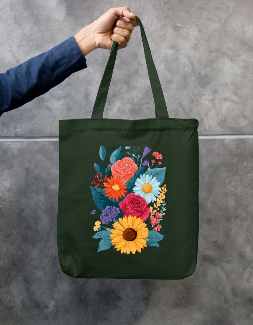 Floral Tote Bag Zipper Tote Bag by @rd_digital_store