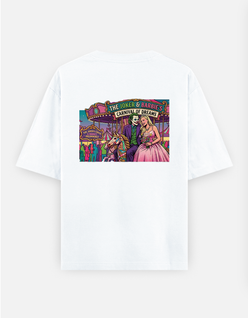 Joker and Barbie's Carnival of Dreams Oversized T-shirt (Back print) by @solitary.princess_
