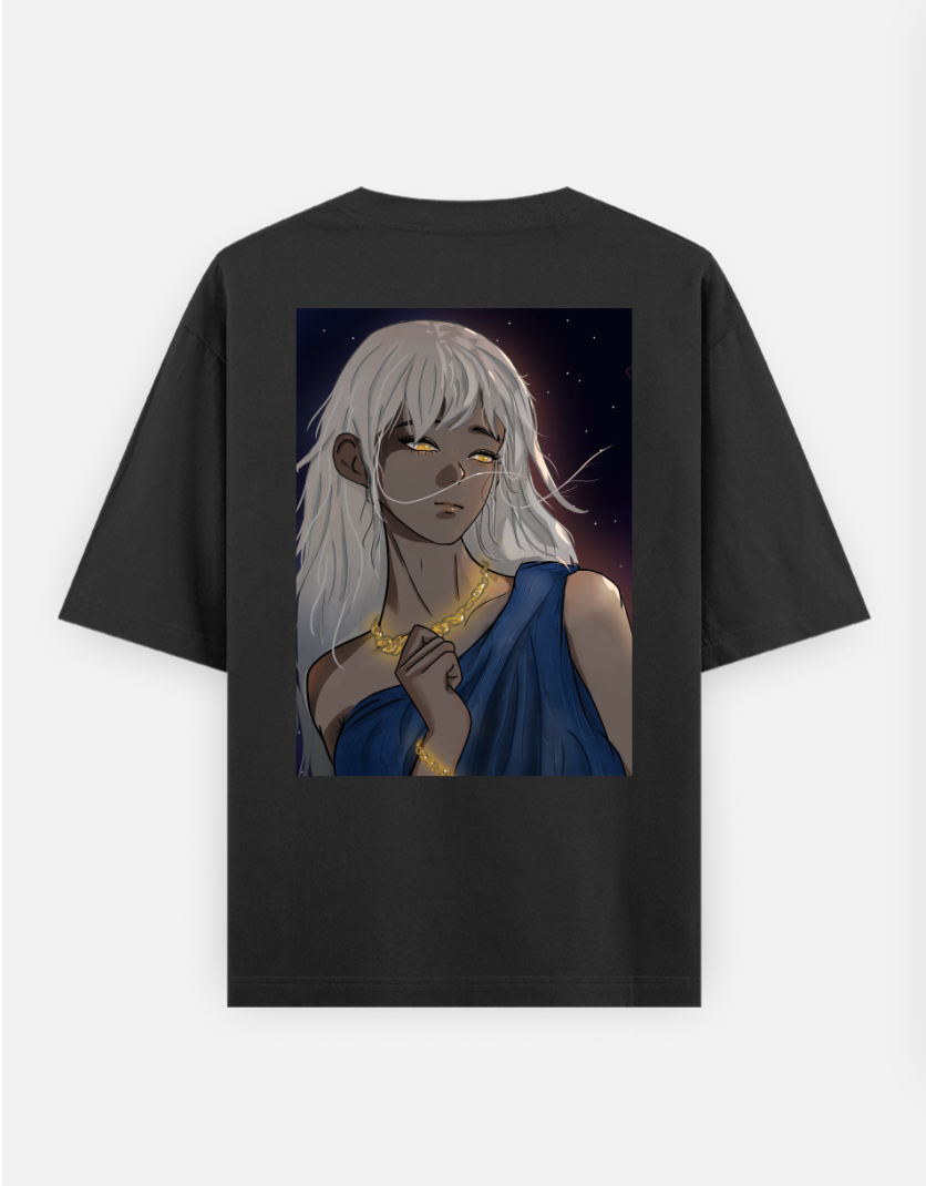 Gold white hair maiden Oversized T-shirt (Back print) by Miosu