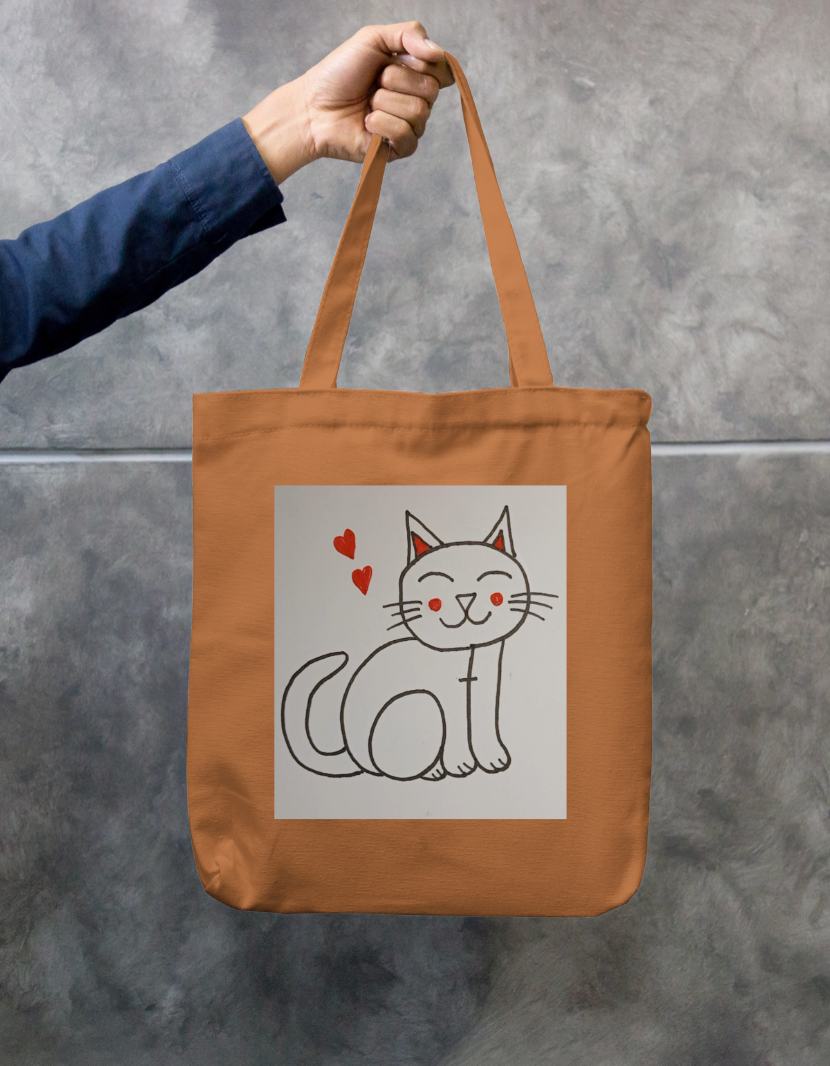 Cute Cat Zipper Tote Bag by @rangmohak_theartstudio