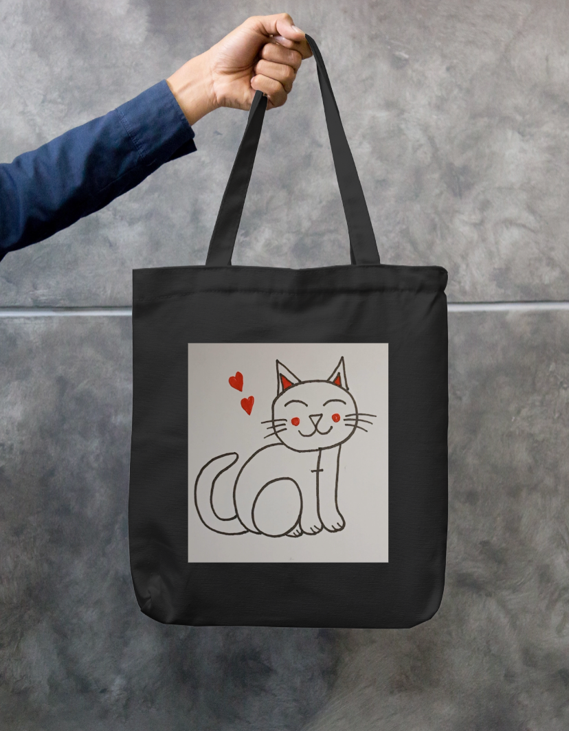 Cute Cat Zipper Tote Bag by @rangmohak_theartstudio