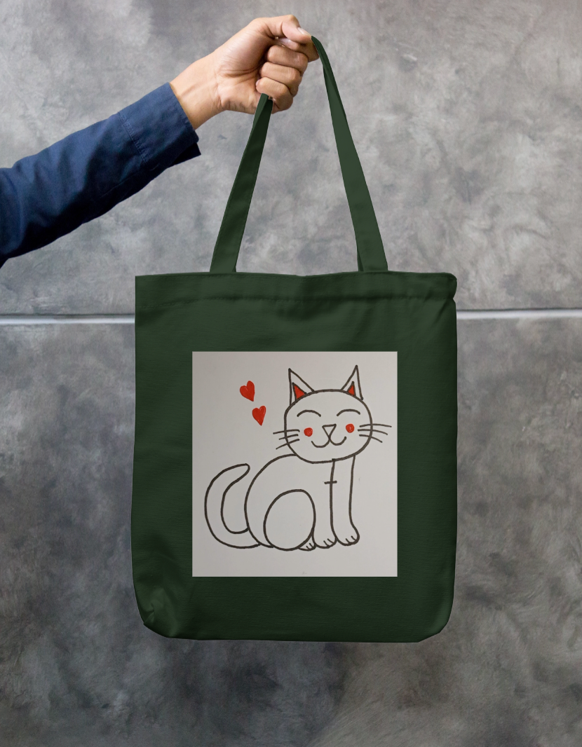Cute Cat Zipper Tote Bag by @rangmohak_theartstudio