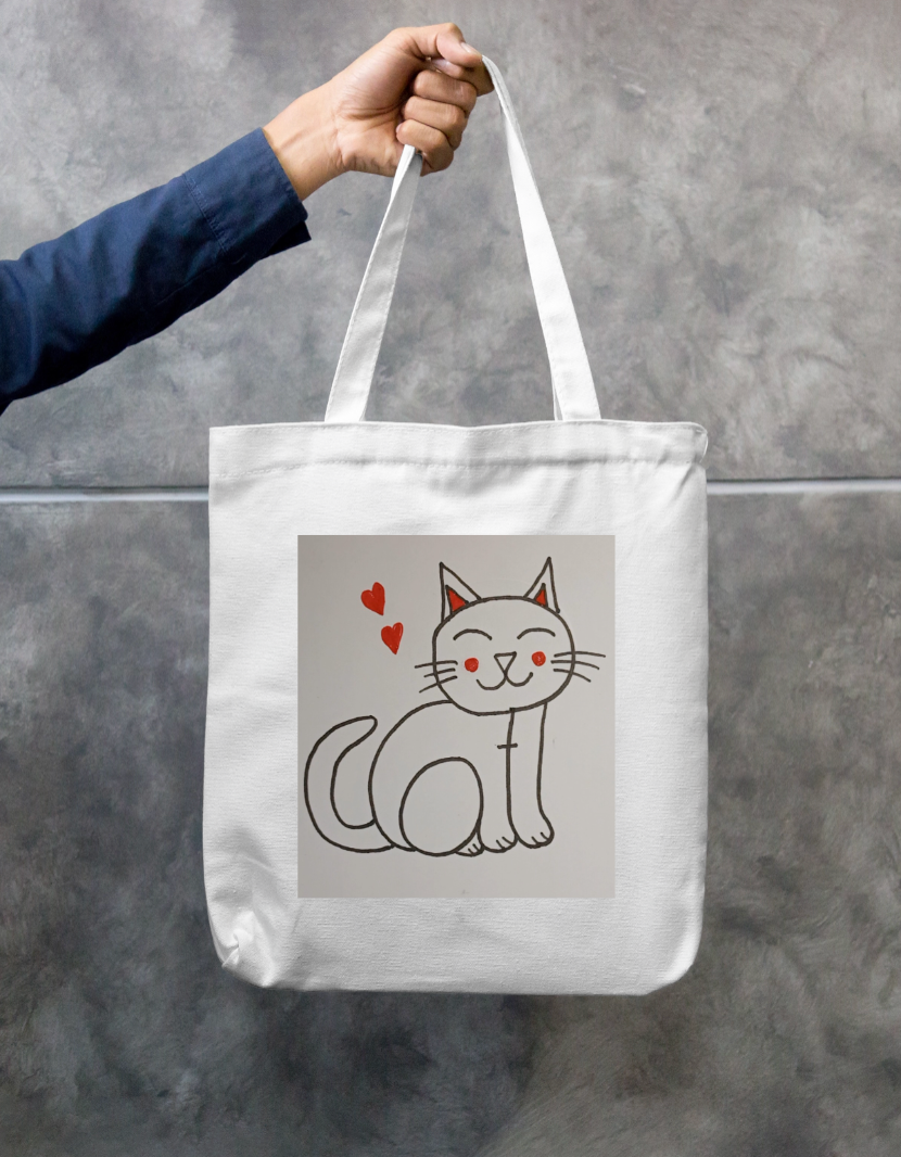 Cute Cat Zipper Tote Bag by @rangmohak_theartstudio