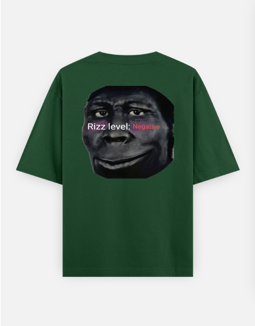 rizz level negative Meme t-shirt | funny cursed tee| gen z humor Oversized T-shirt (Back print) by Mithisar Daimary 