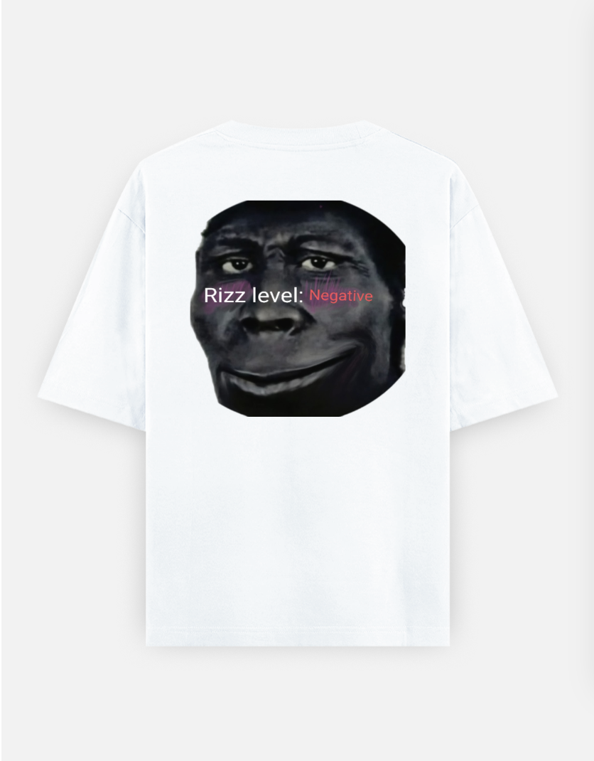 rizz level negative Meme t-shirt | funny cursed tee| gen z humor Oversized T-shirt (Back print) by Mithisar Daimary 