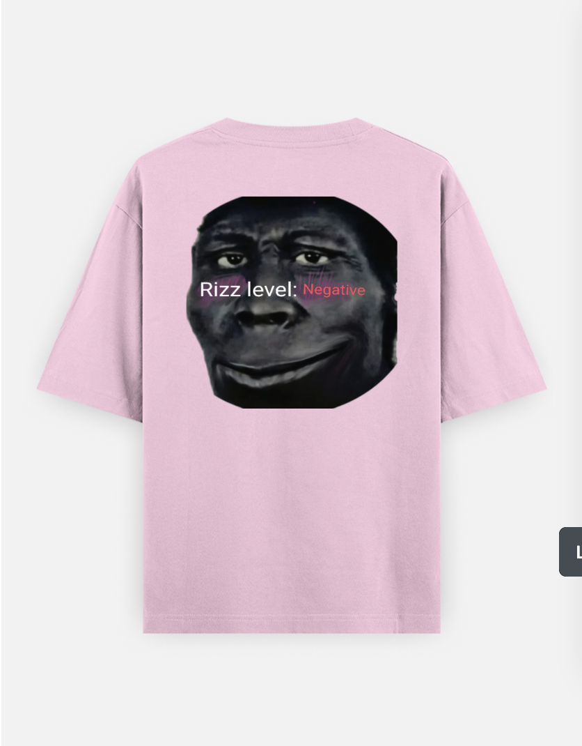 rizz level negative Meme t-shirt | funny cursed tee| gen z humor Oversized T-shirt (Back print) by Mithisar Daimary 