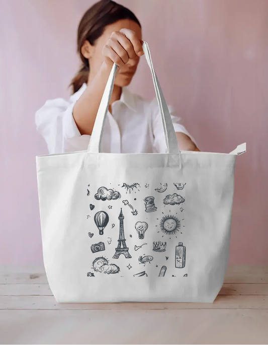 Doodle Art Tote Bag Everyday Large Tote Bag by @rd_digital_store