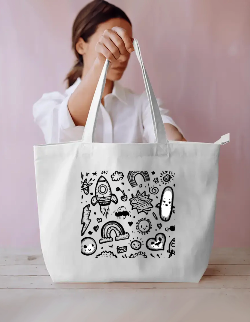 Doodle Art Tote Bag Everyday Large Tote Bag by @rd_digital_store