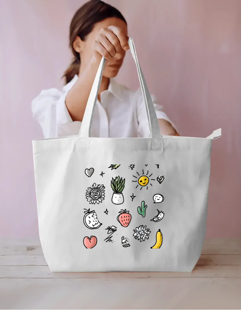 Doodle Art Tote Bag Everyday Large Tote Bag by @rd_digital_store