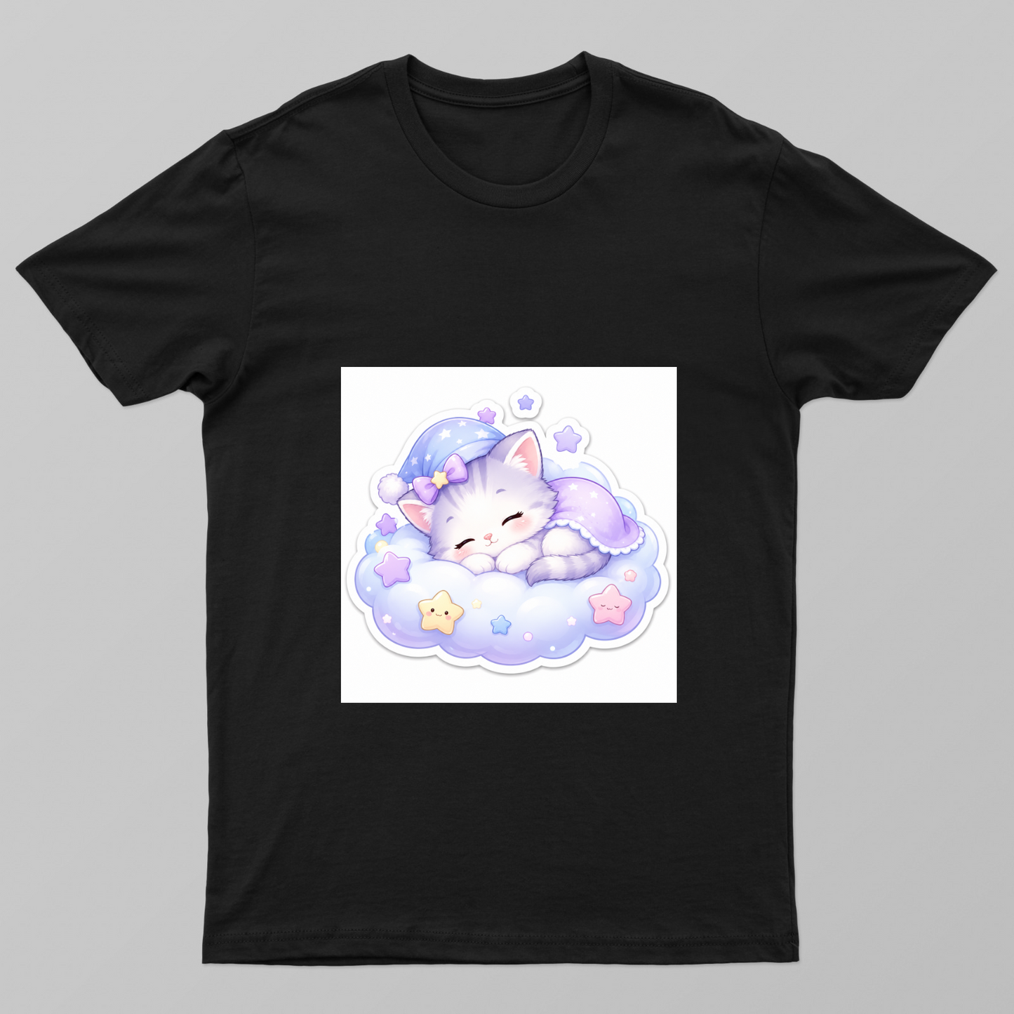 cute cat sleeping on cloud with starts Unisex T-shirt by @cute_pixel_016