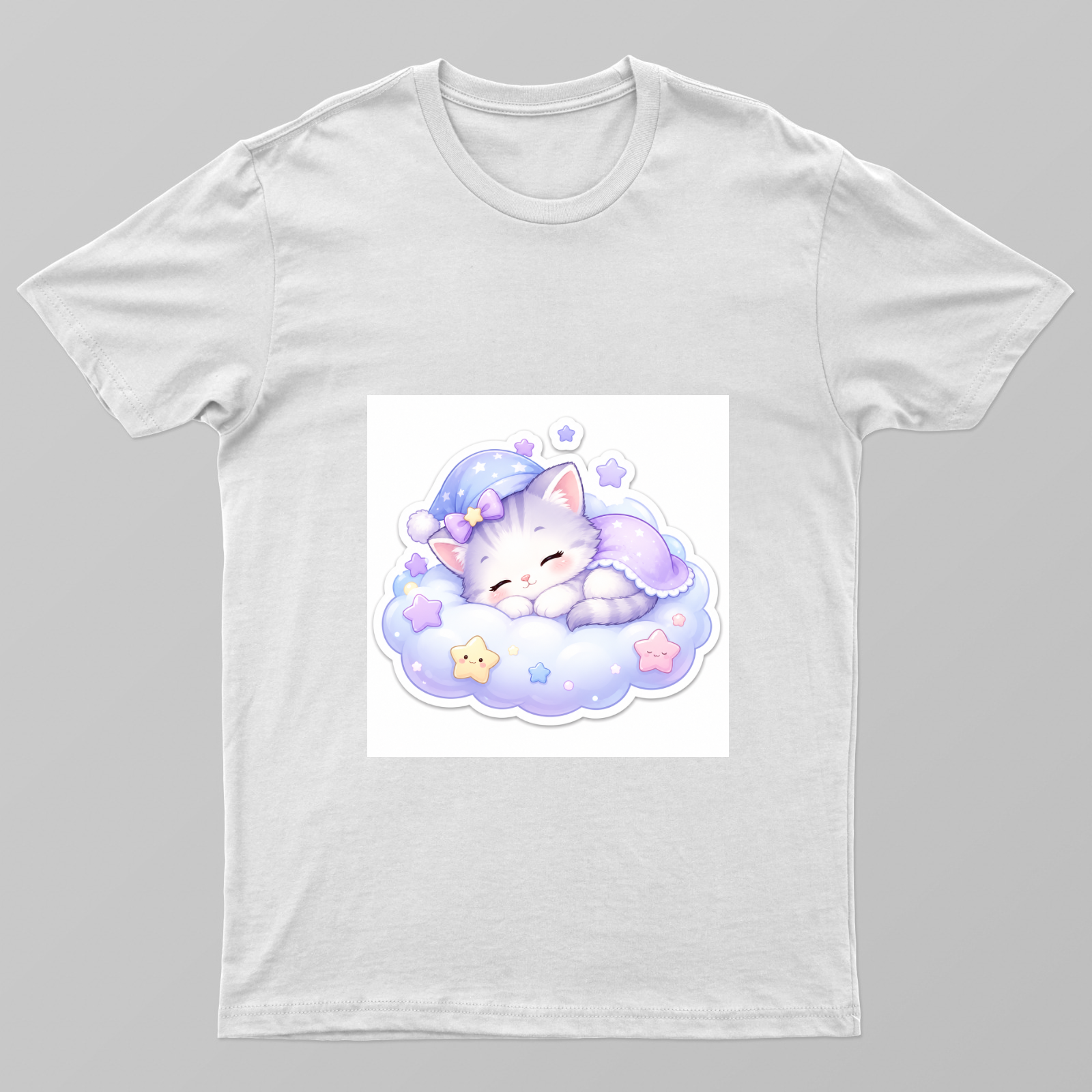 cute cat sleeping on cloud with starts Unisex T-shirt by @cute_pixel_016