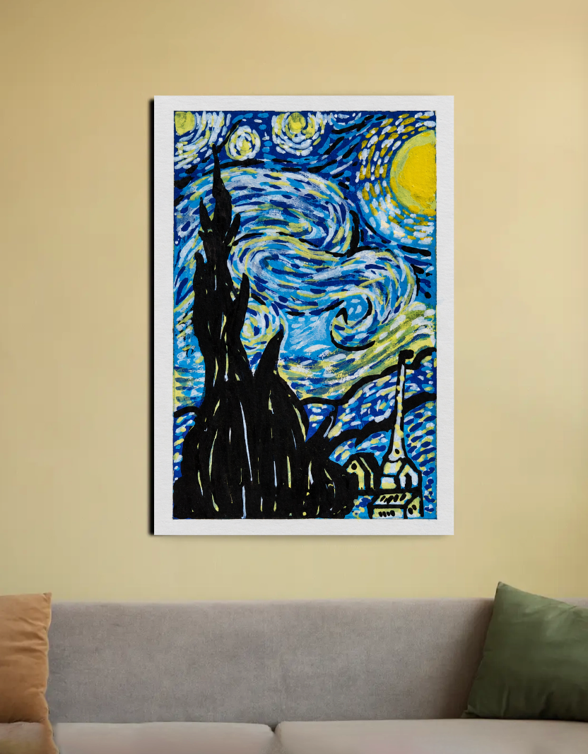 Inspired by famous starry night painting 20"x30" Canvas Poster by @my_artz_06