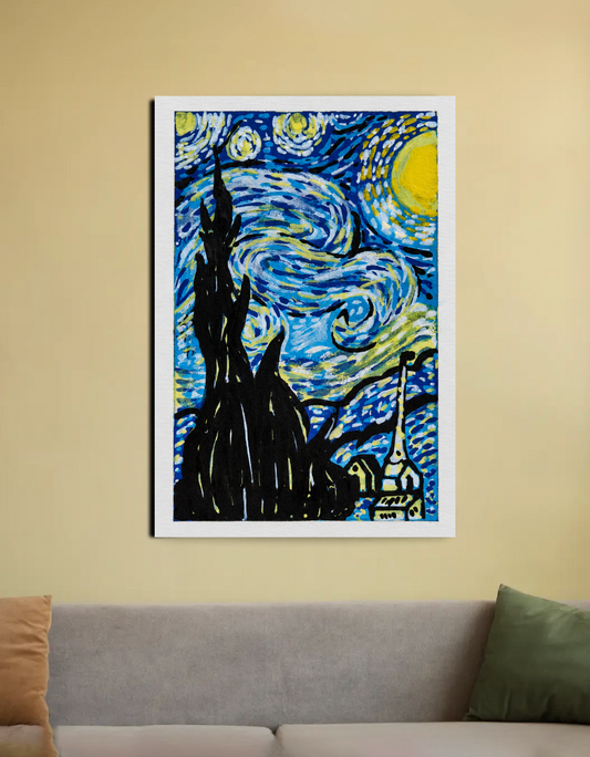 Inspired by famous starry night painting 20"x30" Canvas Poster by @my_artz_06