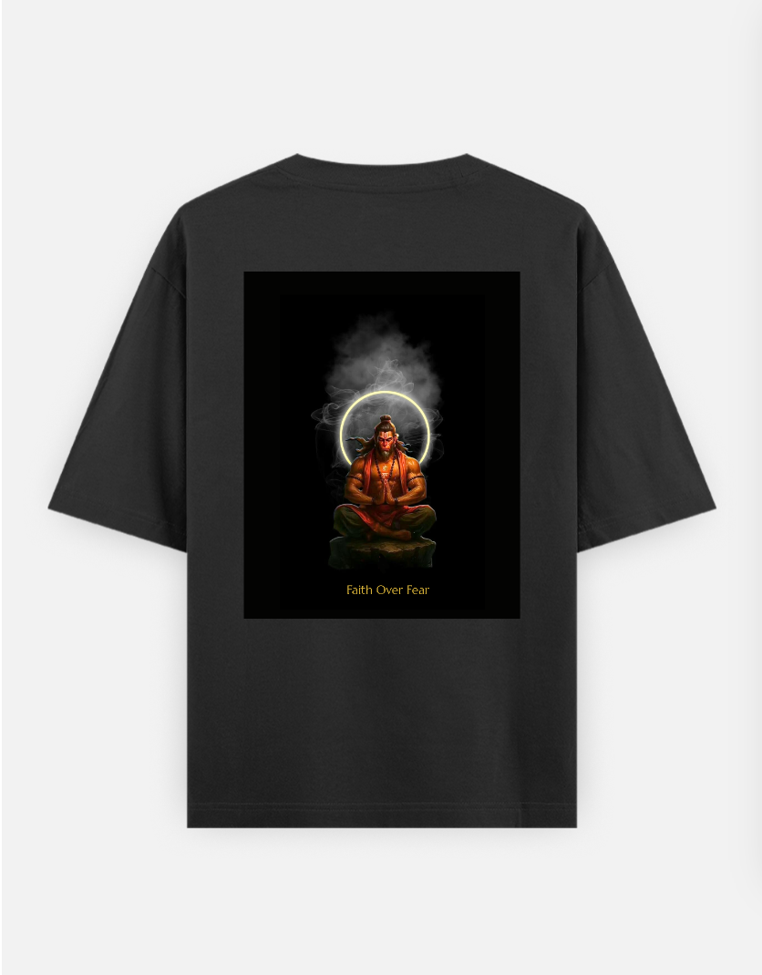 Hanuman | Faith Over Fear Oversized T-shirt (Back print) by @cute_pixel_016
