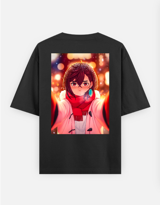 Dandadan Black T-Shirts for Couple Oversized T-shirt (Back print) by @orugame.xxq