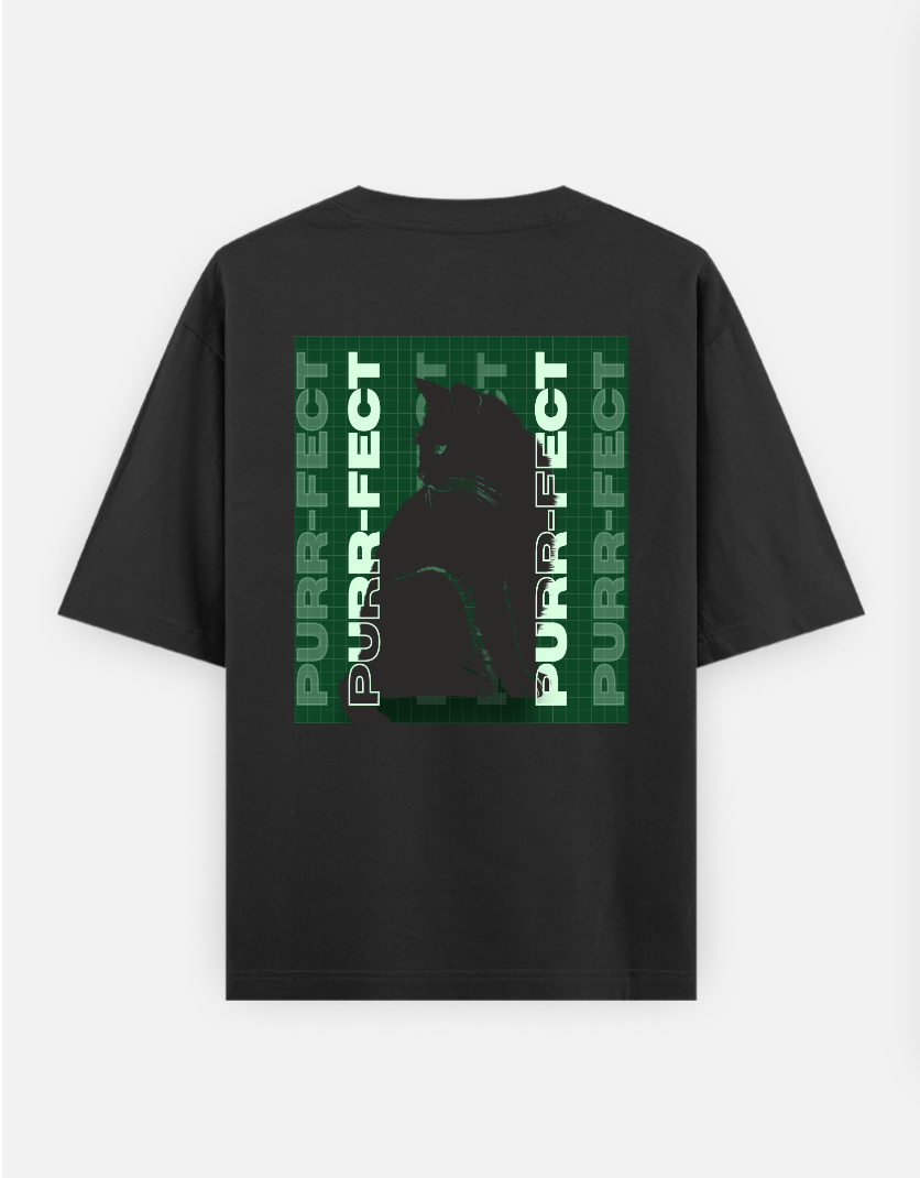 Black cat Oversized T-shirt (Back print) by Lisha Priya Sequeira