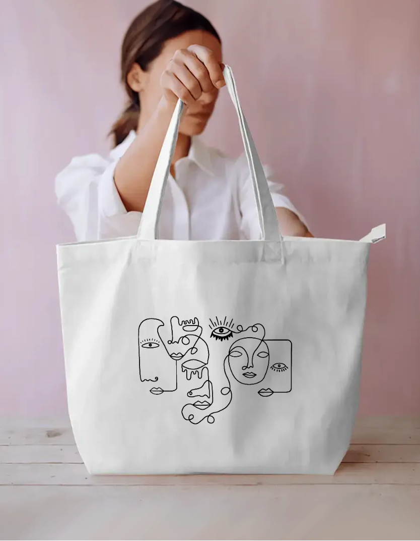 Abstract face Everyday Large Tote Bag by @astravore_designs