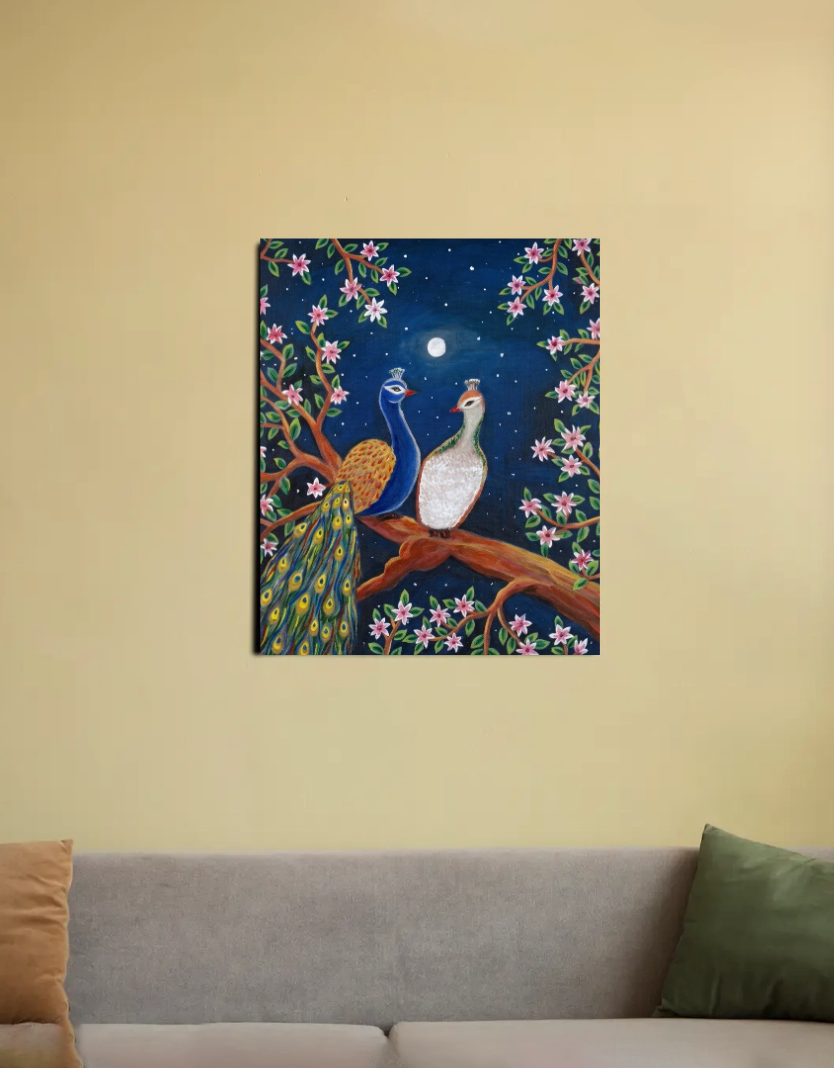 Moonlight peacock couple 16"x20" Canvas Poster by @rashmittabaruah