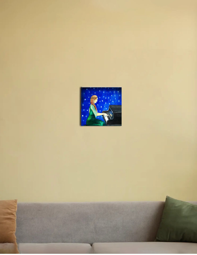 The girl playing piano 8"x8" Canvas Poster by @rashmittabaruah