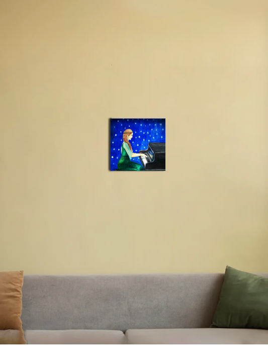 The girl playing piano 8"x8" Canvas Poster by @rashmittabaruah