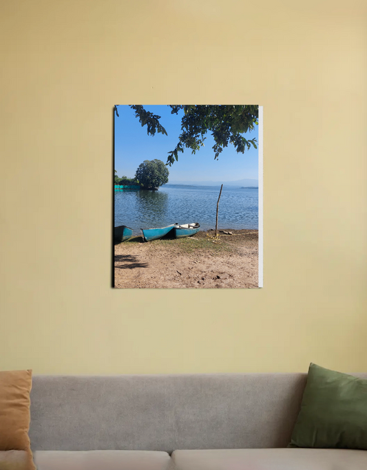Boats by the lake 16"x20" Canvas Poster by Shubhra Saha
