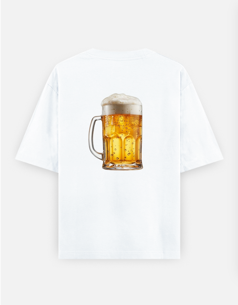 BEER Oversized T-shirt (Back print) by Mithisar Daimary 