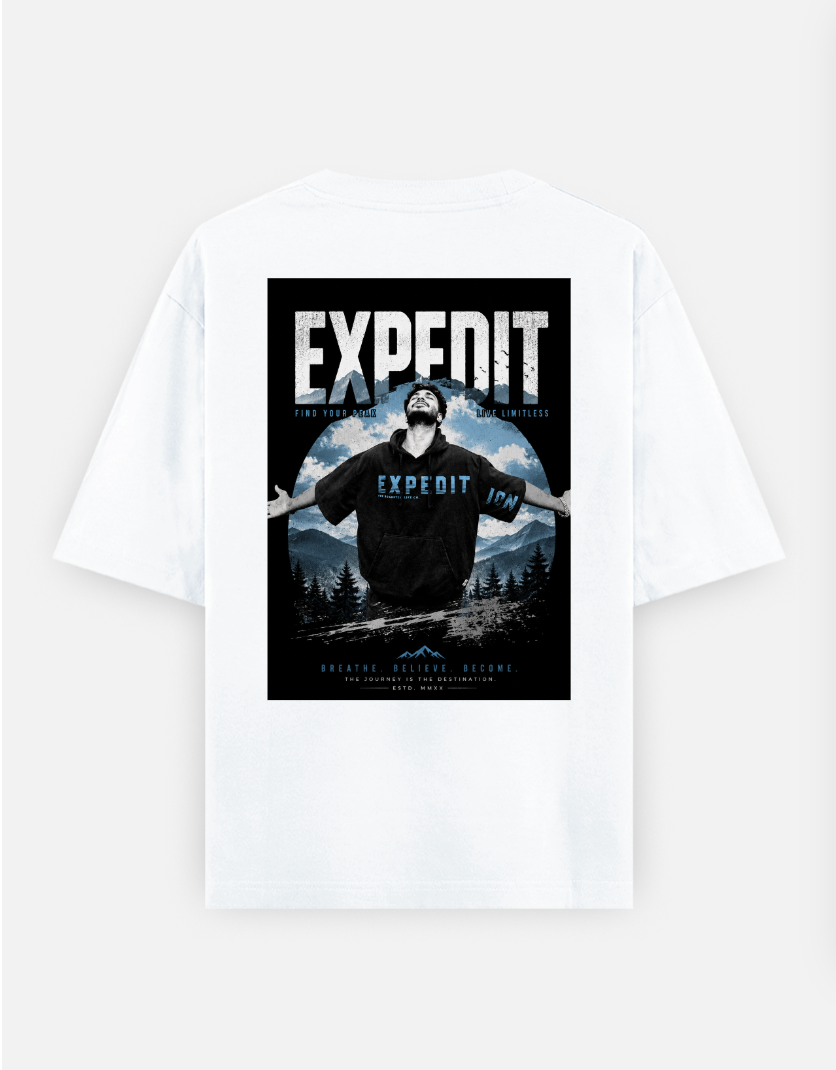 Expedition Oversized T-shirt (Back print) by Saya Kotian