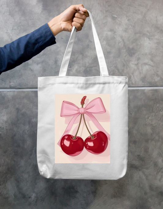 Cherry bow Zipper Tote Bag by nisha naik