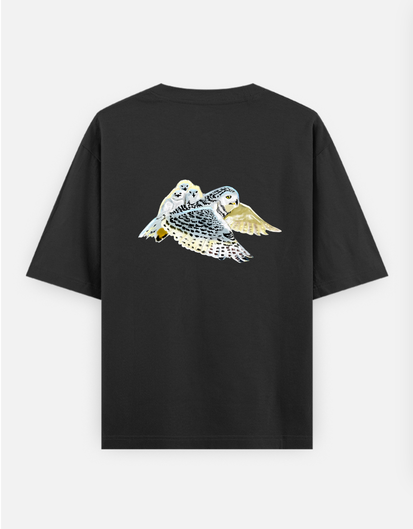 Barn owl t shirt Oversized T-shirt (Back print) by Vedhika
