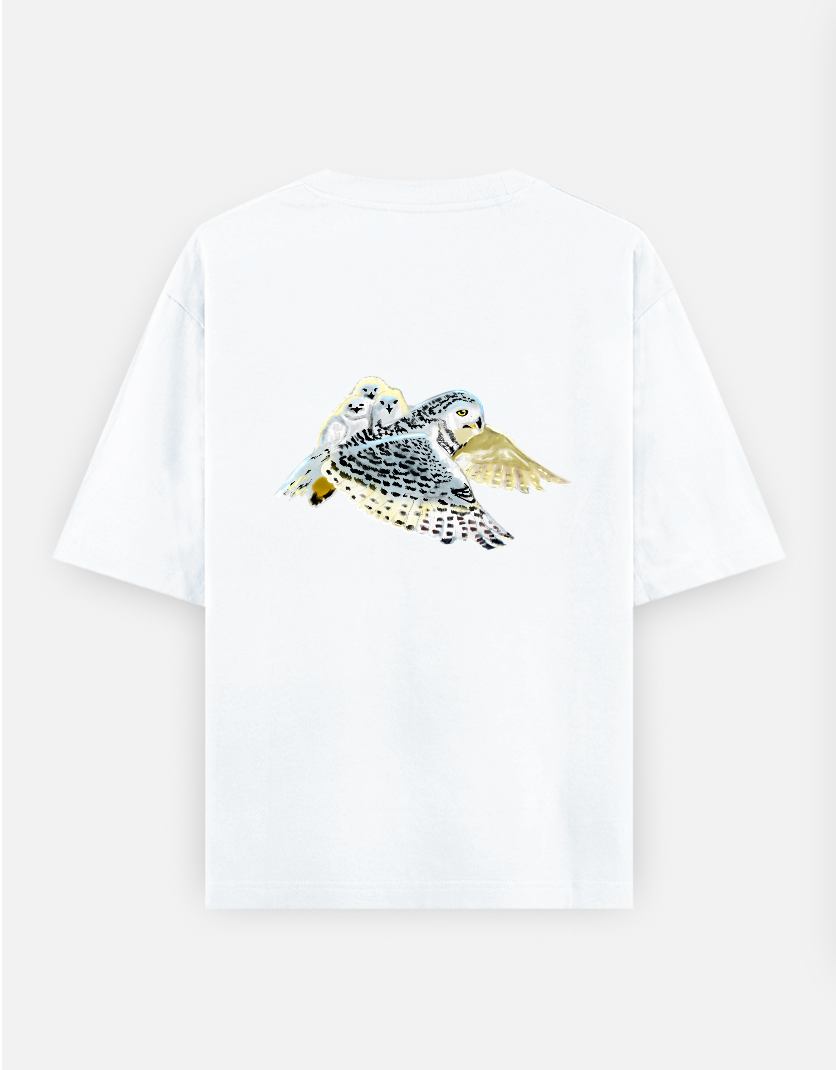 Barn owl t shirt Oversized T-shirt (Back print) by Vedhika