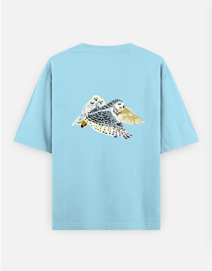 Barn owl t shirt Oversized T-shirt (Back print) by Vedhika