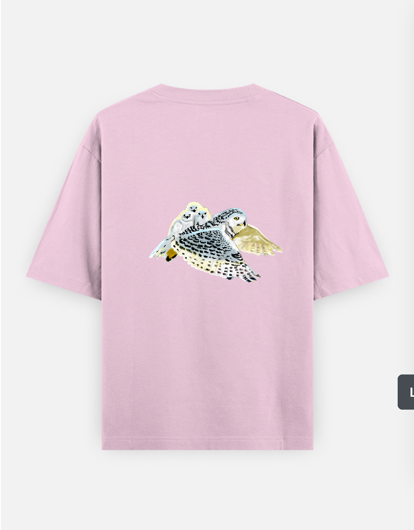 Barn owl t shirt Oversized T-shirt (Back print) by Vedhika
