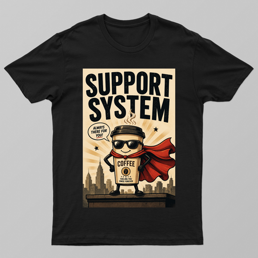 Coffee Support System Unisex T-shirt by Varun Arora