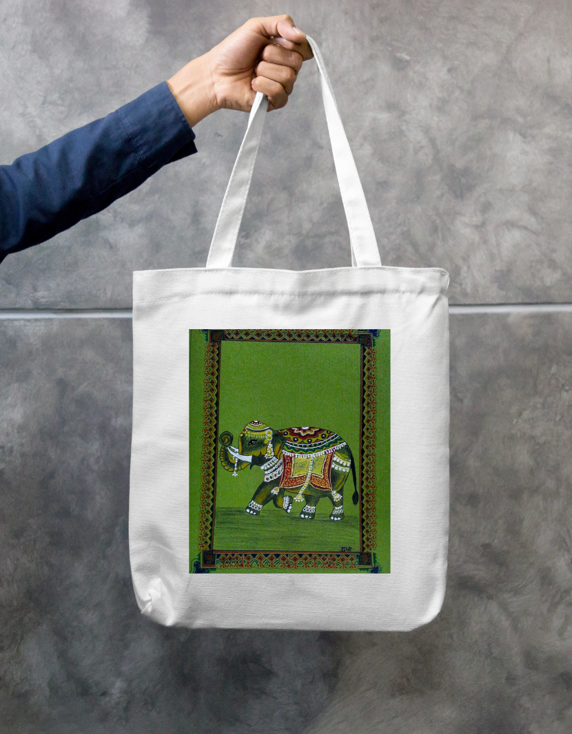 Adorned Elephant Zipper Tote Bag by Shubhra Saha