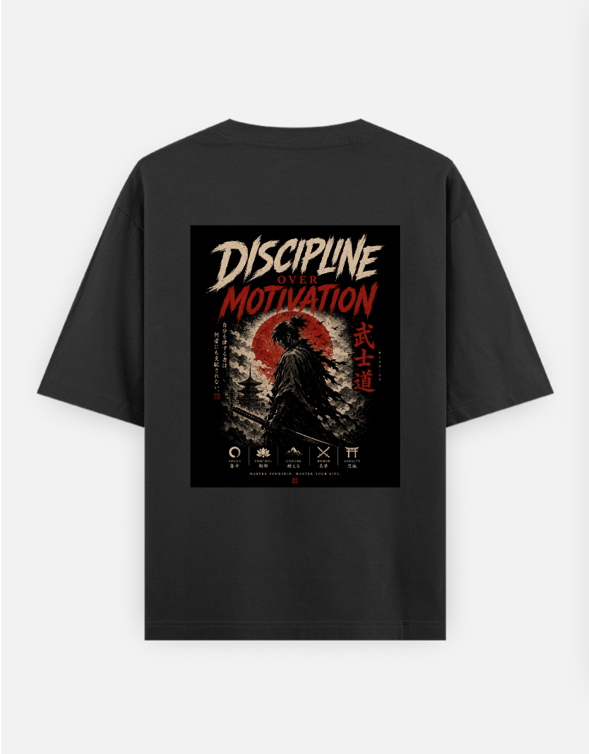 🩸 Discipline Over Motivation Oversized T-shirt (Back print) by Rinza 