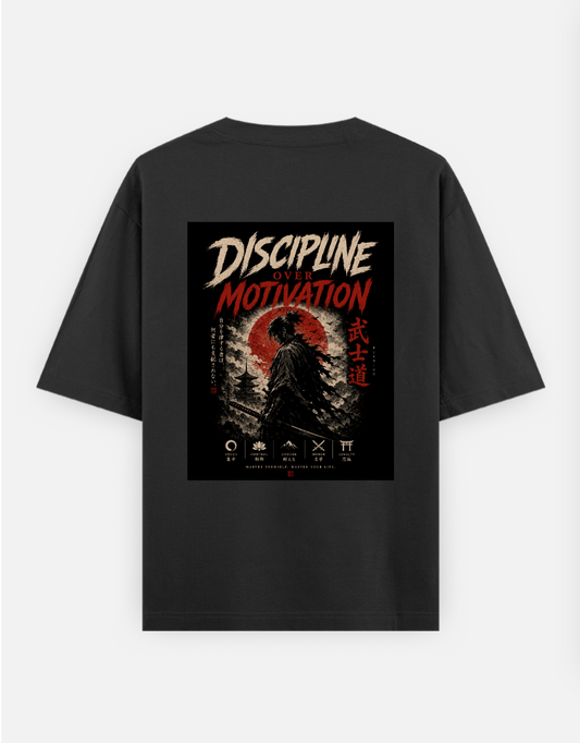 🩸 Discipline Over Motivation Oversized T-shirt (Back print) by Rinza 