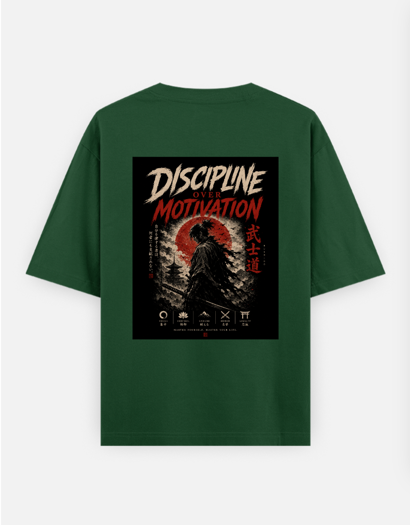 🩸 Discipline Over Motivation Oversized T-shirt (Back print) by Rinza 