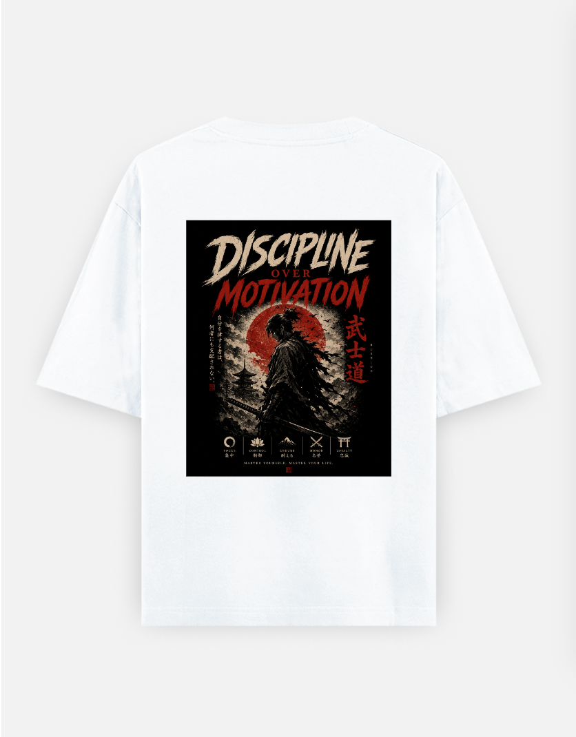 🩸 Discipline Over Motivation Oversized T-shirt (Back print) by Rinza 