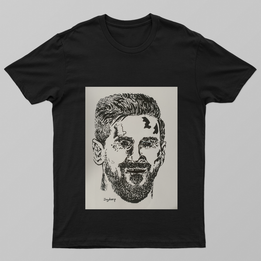 Messi ink illustration Unisex T-shirt by @joydeep6647